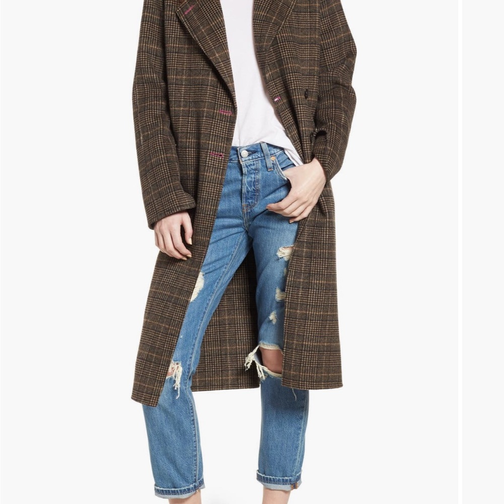 Avec Les Filles Double Face Plaid Wool Blend Coat